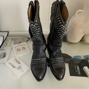 Frye Leather Studded Cowboy Boots